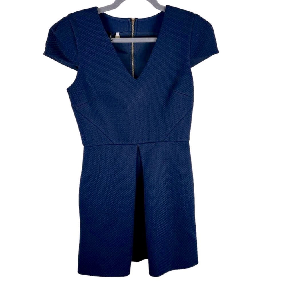 Anthropologie 4.Collective Navy Cap Sleeve V-Neck A-Line Dress Size 8